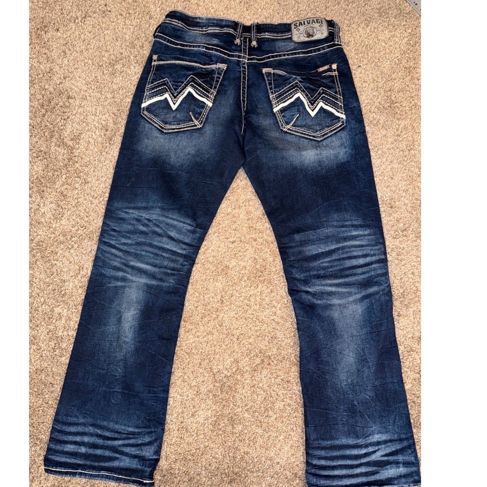 Salvage Supply Co Mens Riot Taper Athletic Fit Jeans Dark Wash Blue 34x30 (656) - Picture 6 of 7